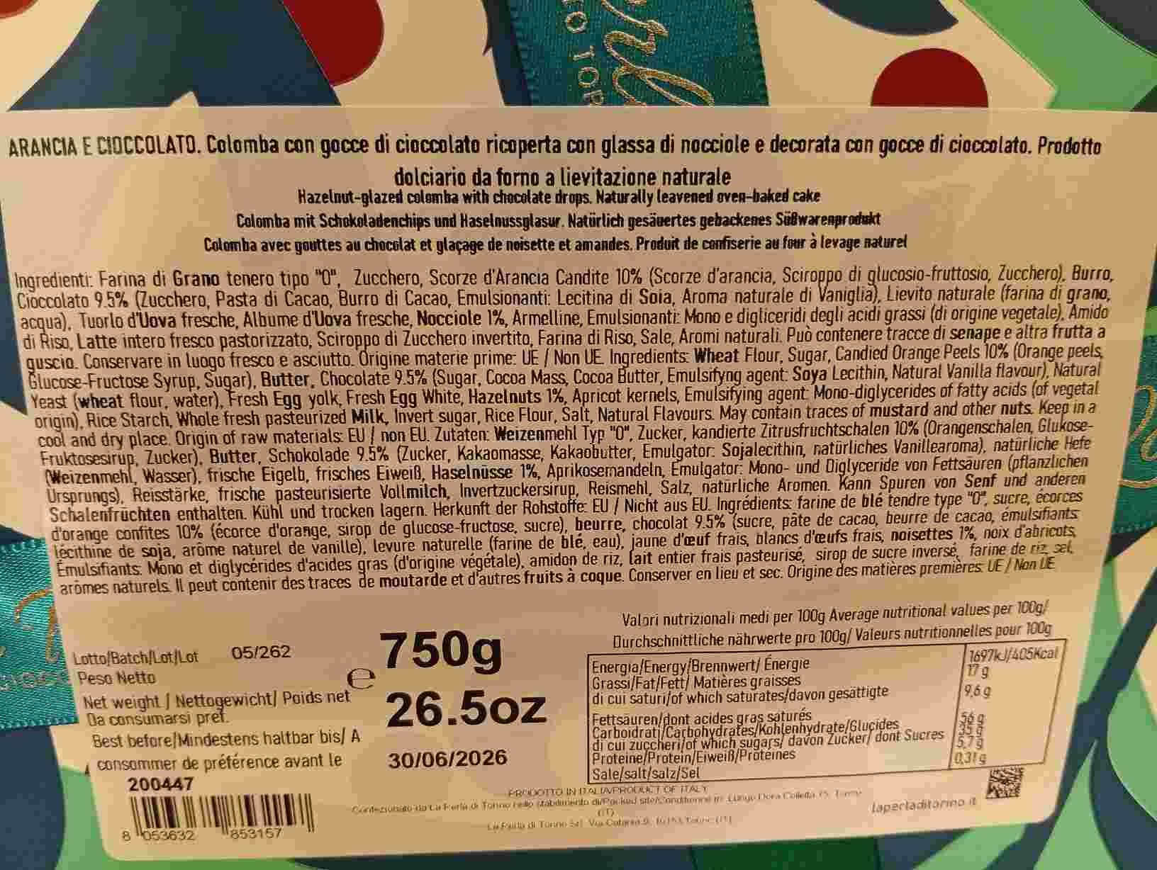 Colomba arancia e cioccolato 750g