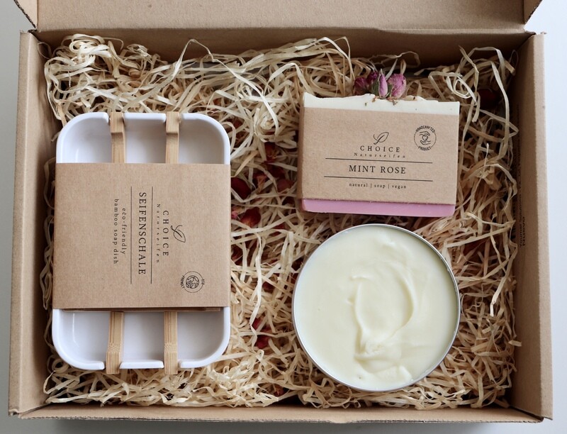 Geschenkset Naturseifen. Geschenkbox nachhaltig, Geschenkset Körperpflege. Besondere Seifen Geschenke, Seifenschale aus Bambus