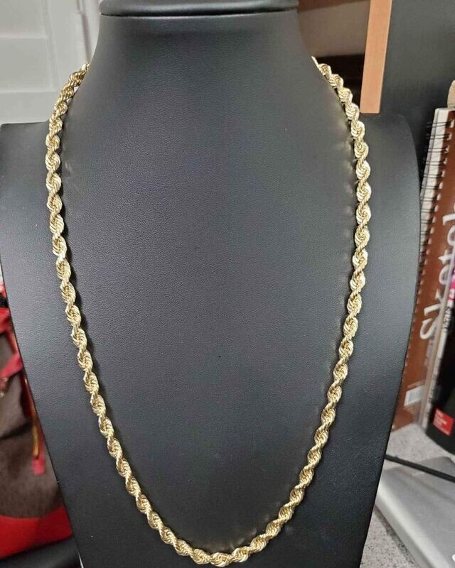 14K 6MM DIAMOND CUT ROPE CHAIN