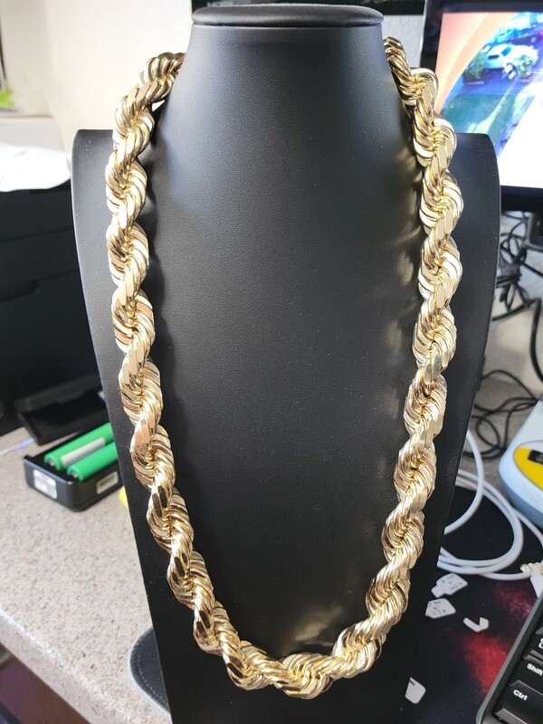 14K 18MM DIAMOND CUT ROPE CHAIN