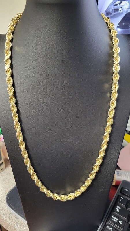 14K 8MM DIAMOND CUT ROPE CHAIN