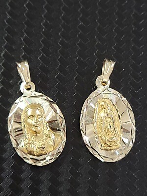 1&quot; OVAL 14K ROUND GUADALUPE/JESUS TWO-SIDED SCAPULAR PENDANT