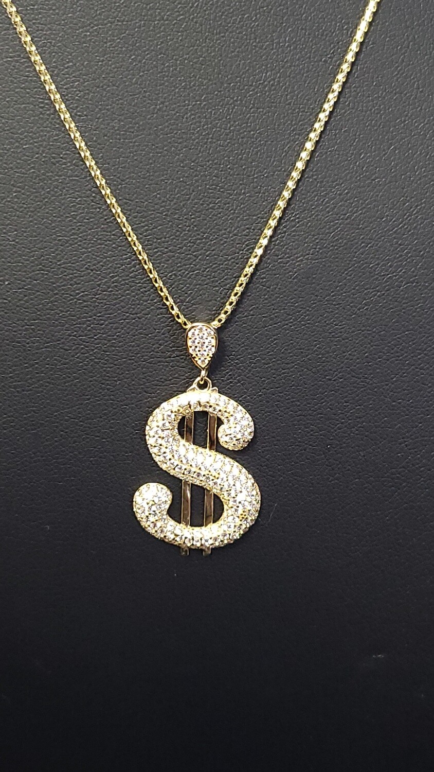 1.5&quot; 14K CZ MONEY SIGN PENDANT