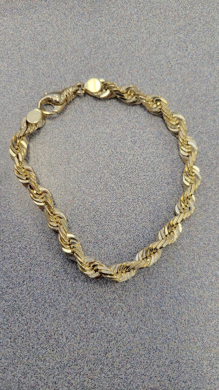 14K 7MM DIAMOND CUT ROPE BRACELET