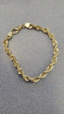 14K 7MM DIAMOND CUT ROPE BRACELET