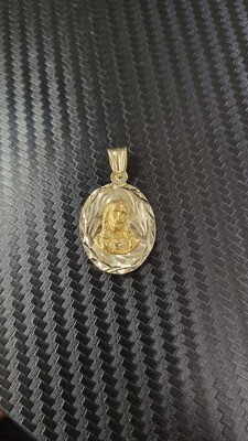 14K 1.25&quot; OVAL GUADALUPE/JESUS TWO-SIDED SCAPULAR PENDANT