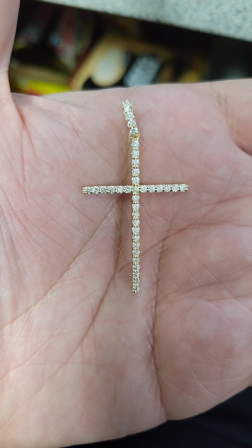 14K 1.8&quot; .79 CARAT DIAMOND CROSS