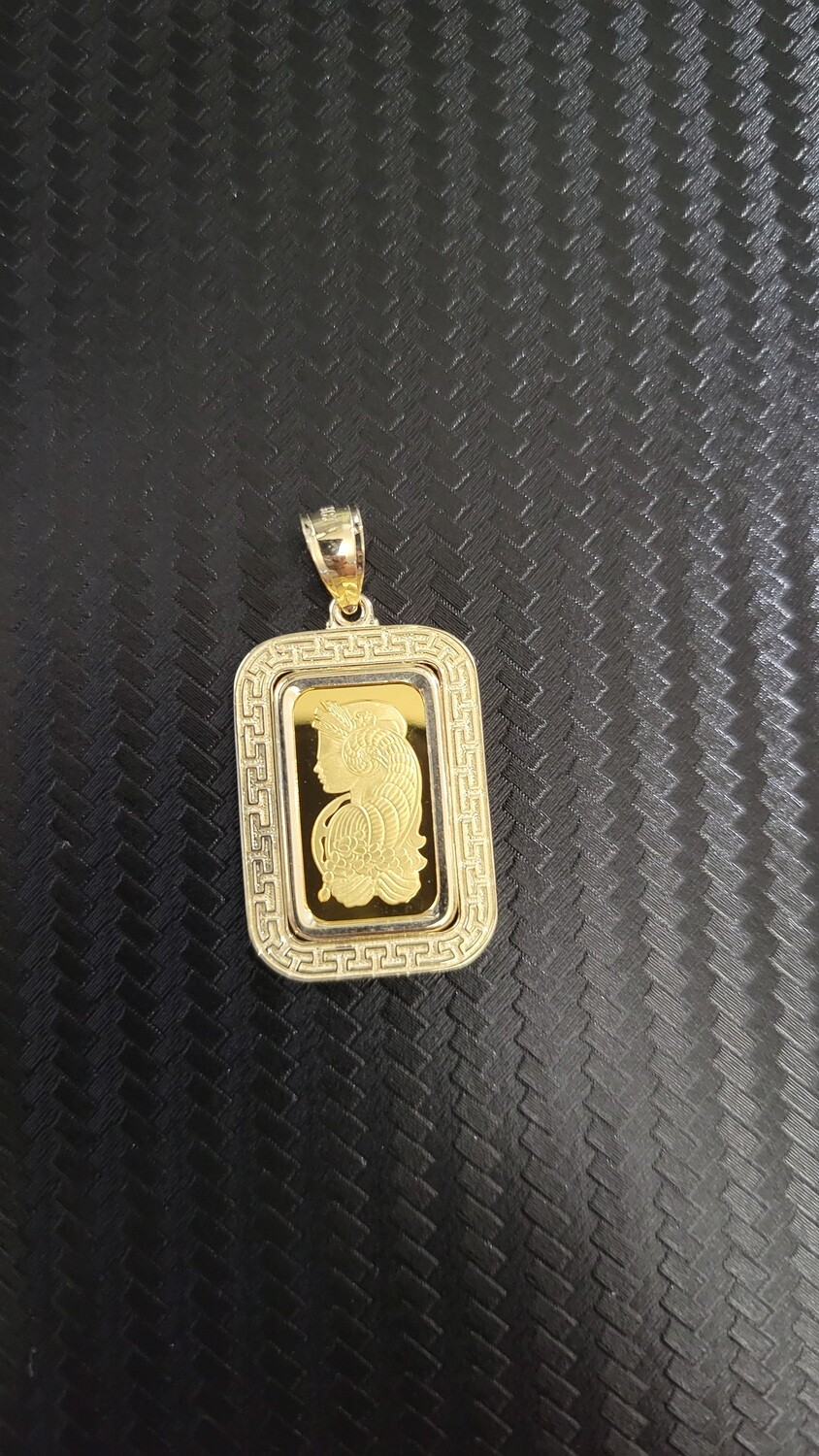 14k Solid Gold Pamp Suisse Lady Fortuna Bar Pendant – 2.5g, 6 Prong Bezel Frame, Yellow Gold, No Stone