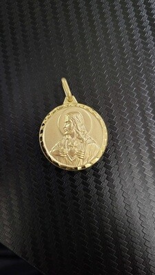 14K 1.3" ROUND TWO-SIDED JESUS/VIRGIN MARY PENDANT