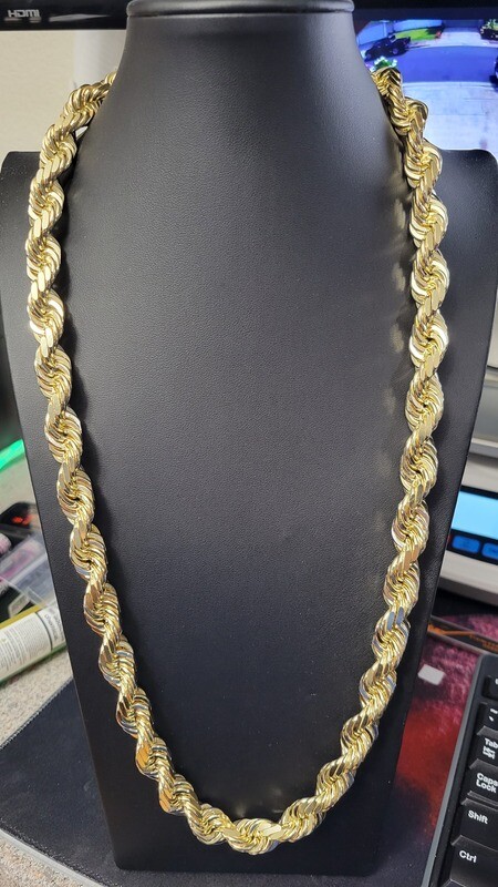 10K 13MM DIAMOND CUT ROPE CHAIN