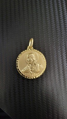 14K 1.5&quot; ROUND TWO-SIDED JESUS/VIRGIN MARY PENDANT