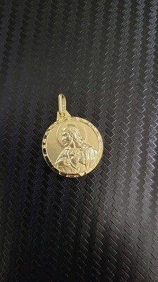 14K 1.1" ROUND TWO-SIDED JESUS/VIRGIN MARY PENDANT