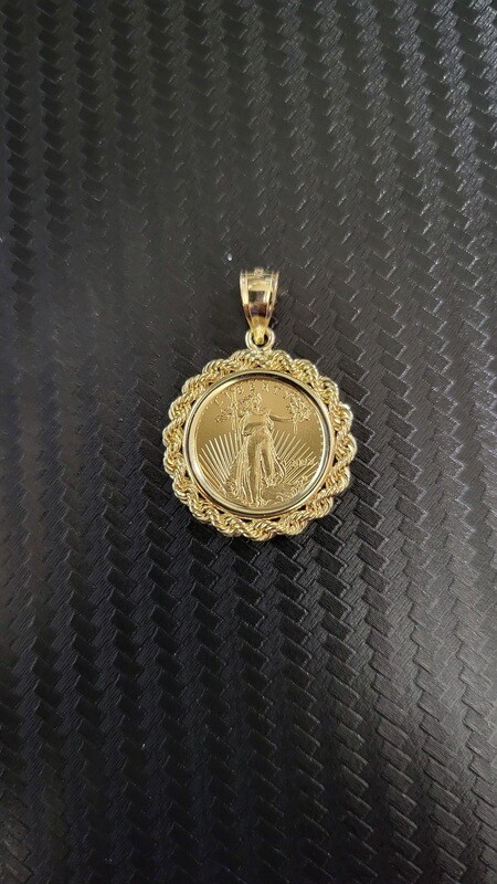 1/10TH OUNCE GOLD AMERICAN EAGLE/LADY LIBERTY W/ ROPE BEZEL