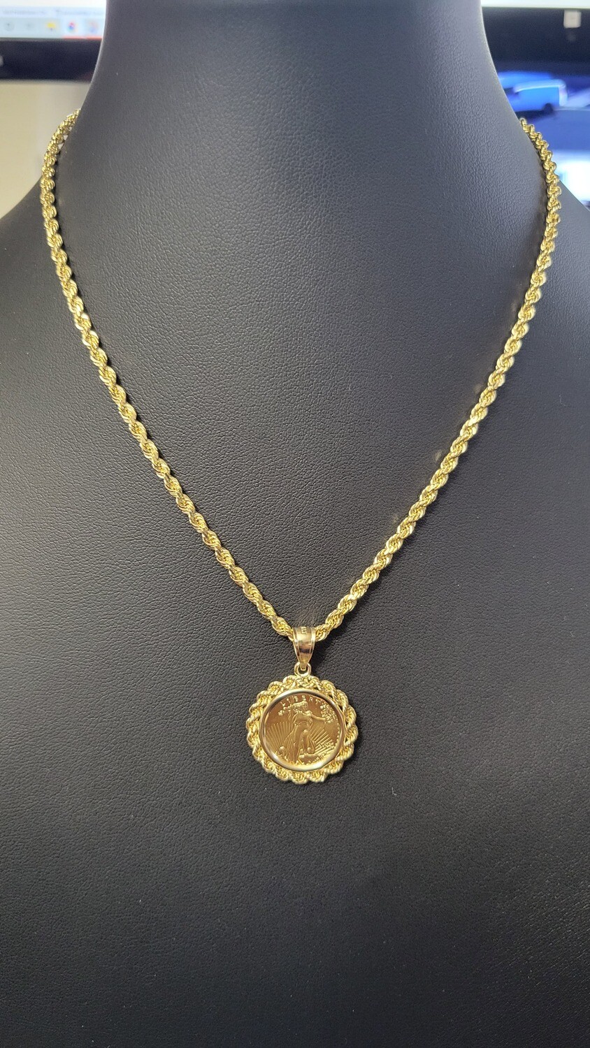 1/10TH OUNCE GOLD AMERICAN EAGLE/LADY LIBERTY W/ ROPE BEZEL