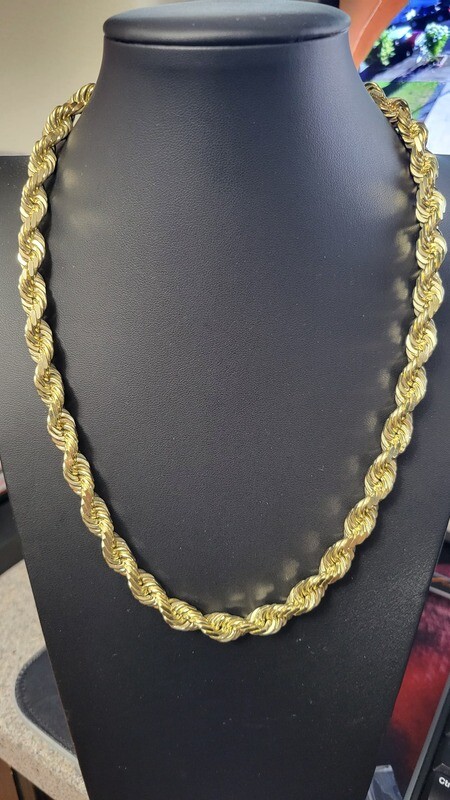 10K 10MM DIAMOND CUT ROPE CHAIN