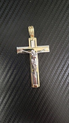 14K 2.75&quot; FANCY CRUCIFIX CROSS 2 TONE