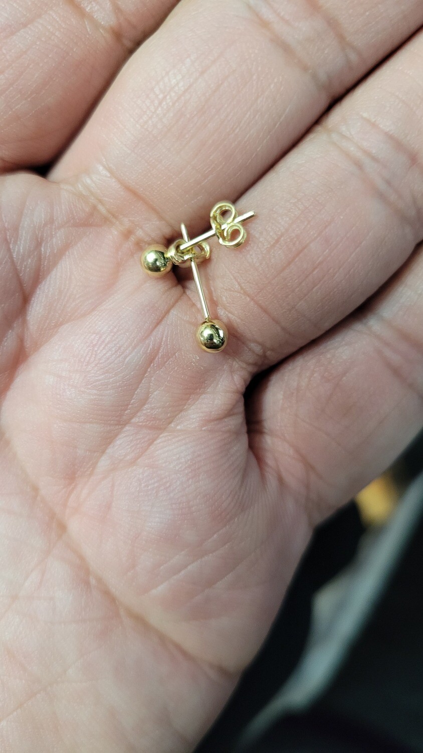 14K ROUND STUD EARRINGS, 14K STUD EARRINGS: 14K 4MM YELLOW GOLD APPROX.  .40 GRAMS