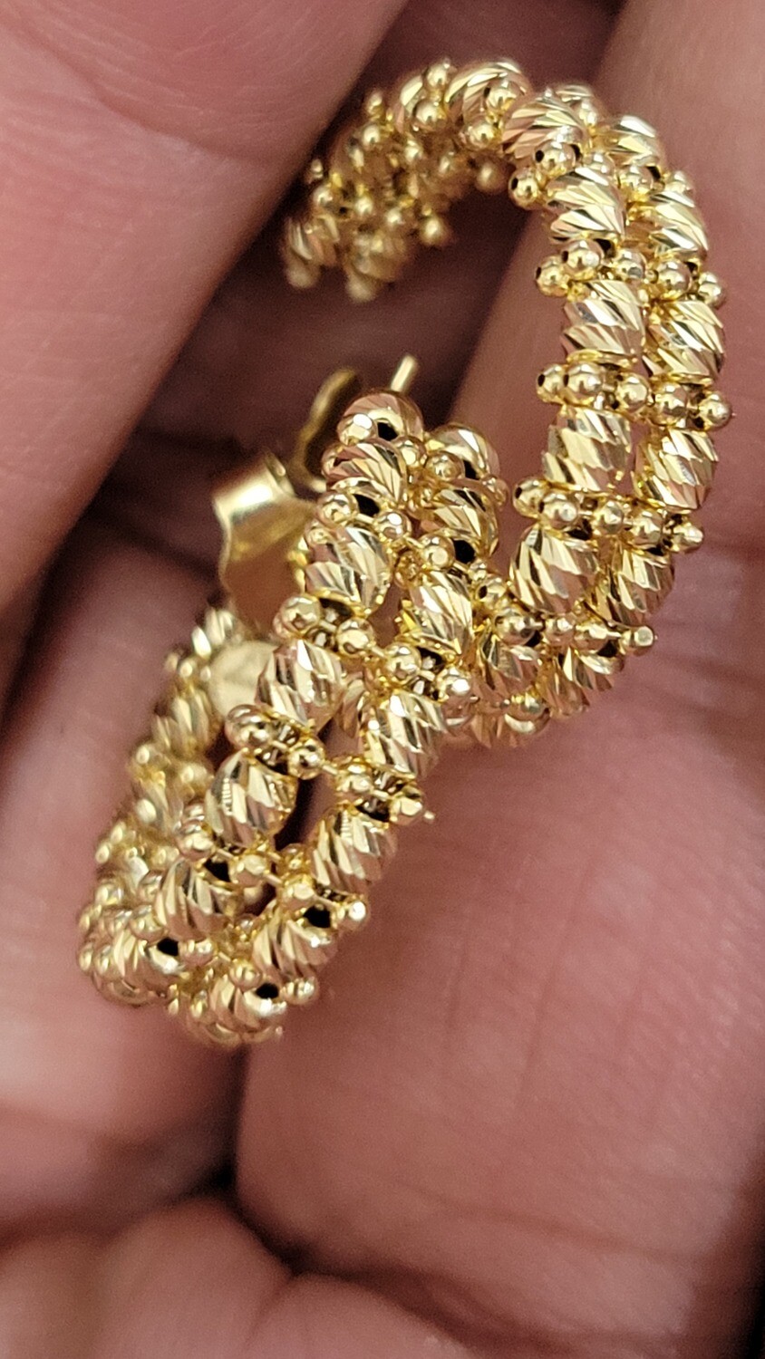 14K 6MM MOON CUT EARRINGS DOUBLE ROW, 14K MOON CUT EARRINGS: 14K 6MM YELLOW GOLD APPROX. 5.3 GRAMS