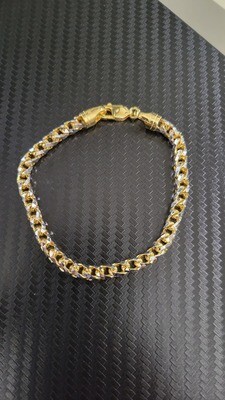 14K 5MM PRISM CUT FRANCO 2 TONE BRACELET, 14K PRISM FRANCO: 14K 5MM 7.5&quot; PRISM FRANCO APPROX. 21.4 GRAMS