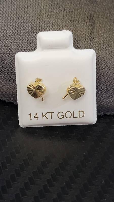 14K D/C DANGLING HEART EARRINGS