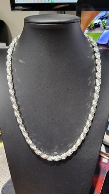 STERLING SILVER 7MM DIAMOND CUT ROPE CHAIN