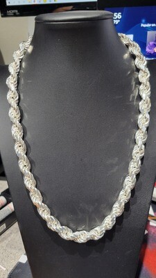 STERLING SILVER 12MM DIAMOND CUT ROPE CHAIN