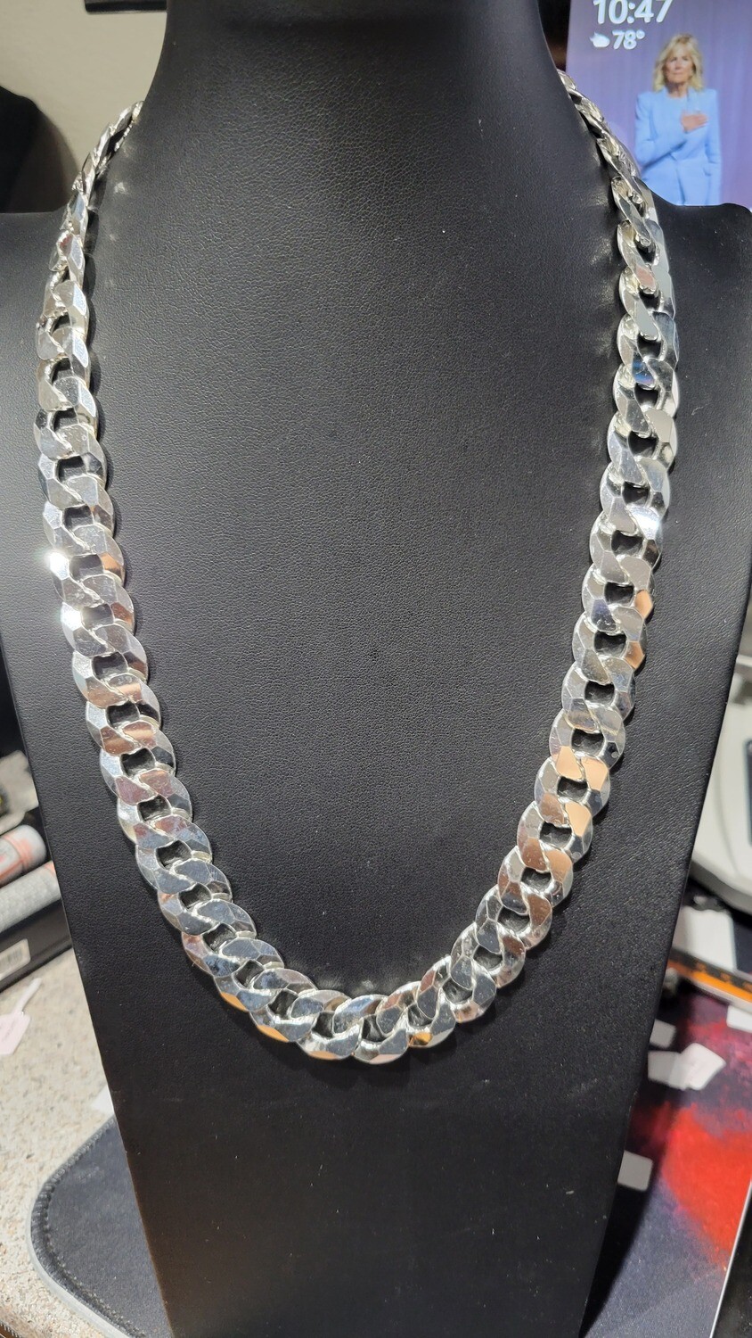 STERLING SILVER 16.5MM FLAT CURB CHAIN, LENGTHS: 925 STERLING SILVER 16.5MM 24&quot; FLAT CURB APPROX. 154.26 GRAMS