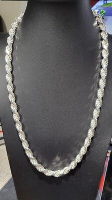 STERLING SILVER 8MM DIAMOND CUT ROPE CHAIN