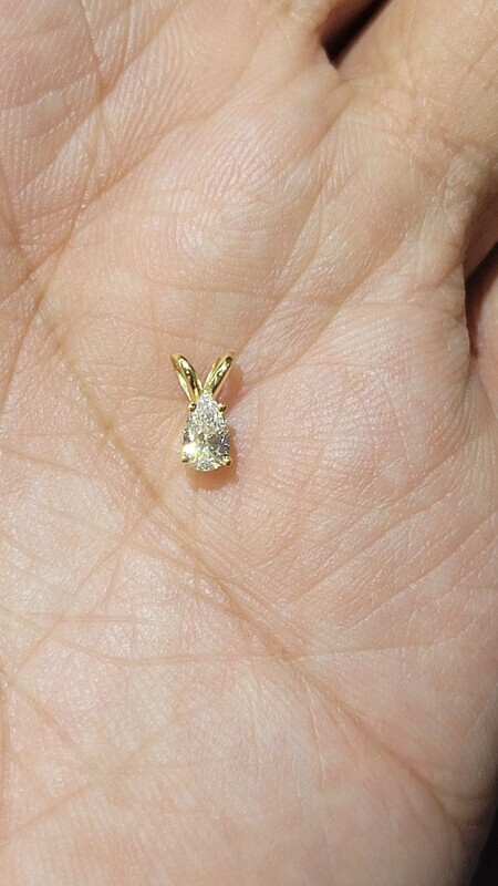 14K .25 CARAT SOLITAIRE PEAR DIAMOND PENDANT (LAB)