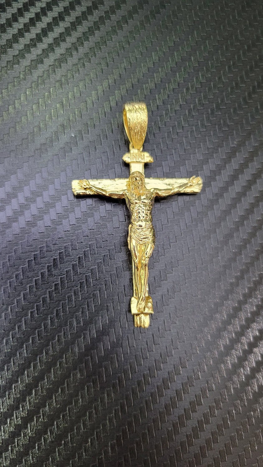 CUSTOM 14K WOOD GRAIN INRI CRUCIFIX