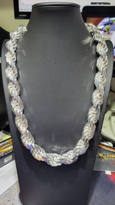 STERLING SILVER 18MM DIAMOND CUT ROPE CHAIN