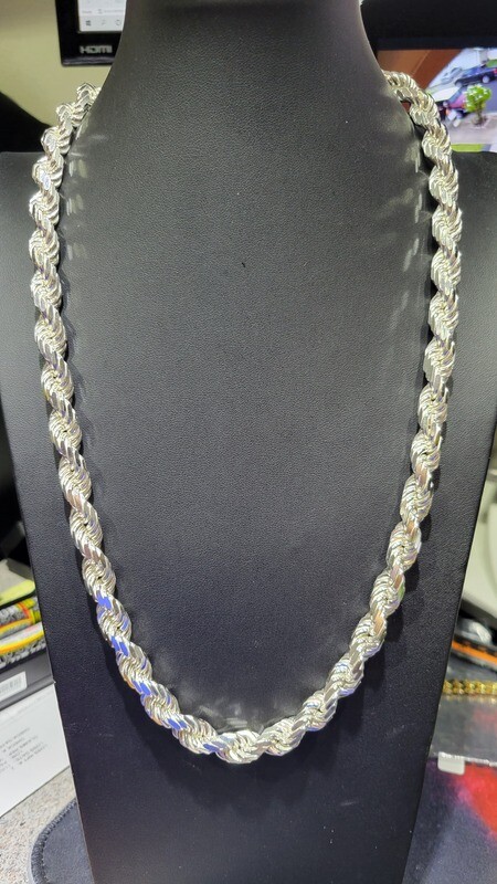 STERLING SILVER 10MM DIAMOND CUT ROPE CHAIN