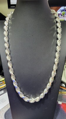 STERLING SILVER 10MM DIAMOND CUT ROPE CHAIN