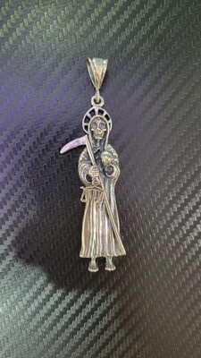 925 STERLING 3.5&quot; SANTA MUERTE PENDANT