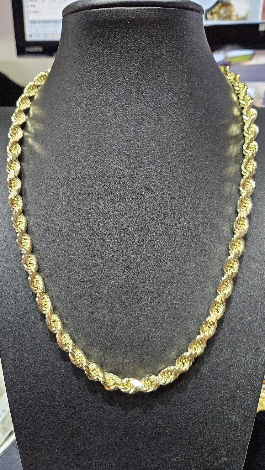 10K 8MM DIAMOND CUT ROPE CHAIN