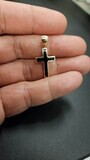 14K 1.1&quot; MOTHER OF PEARL AND ONYX CROSS, 14K 1.6&quot; 2SIDED CROSS: 14K 1.1&quot; CROSS W/ BLACK ONYX 2.6 GRAMS (YELLOW GOLD)