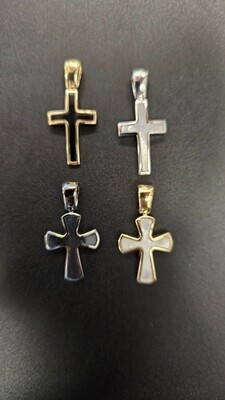 14K 1.1&quot; MOTHER OF PEARL AND ONYX CROSS