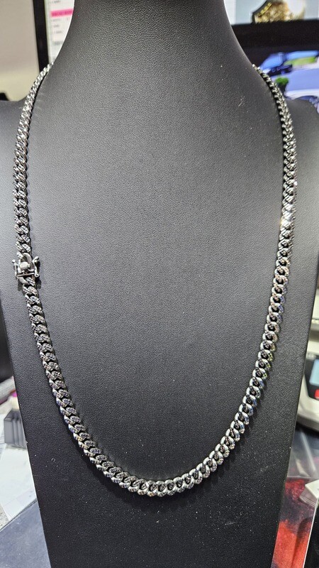 STERLING SILVER 7MM BLACK RHODIUM PAVE MIAMI CUBAN