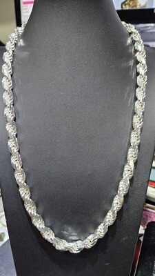 STERLING SILVER 9MM DIAMOND CUT ROPE CHAIN