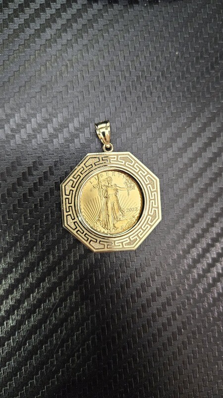 1/4TH OUNCE GOLD AMERICAN EAGLE/LADY LIBERTY W/ GREEK HEX BEZEL