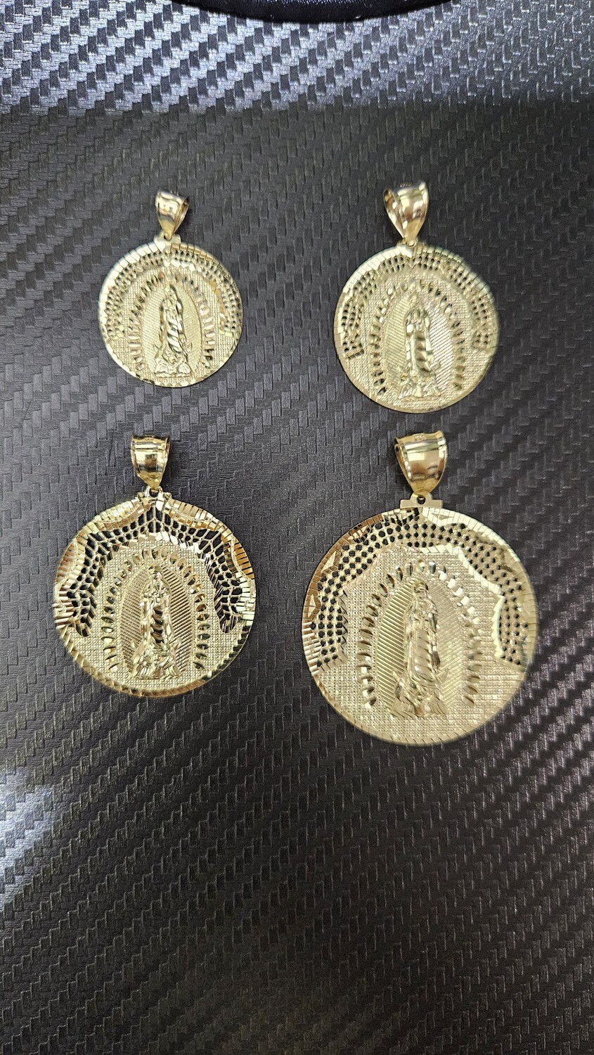 14K ROUND D/C VIRGIN MARY PENDANTS