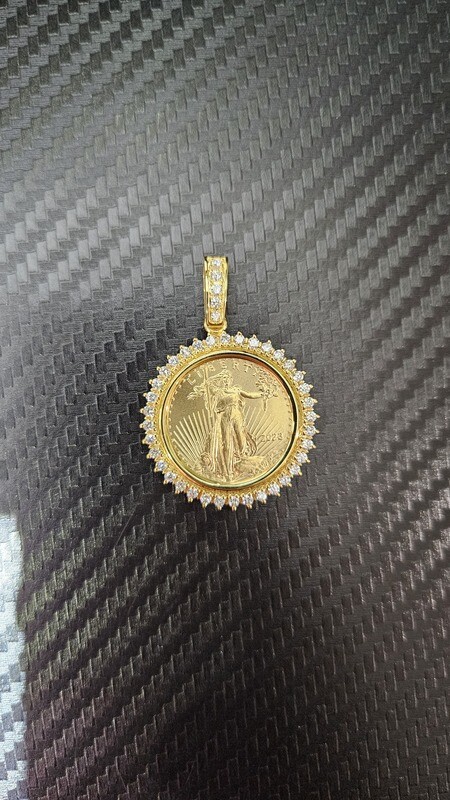 1/4TH OUNCE GOLD AMERICAN EAGLE/LADY LIBERTY W/ DIAMOND BEZEL