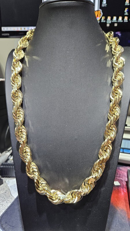 14K 15MM DIAMOND CUT ROPE CHAIN