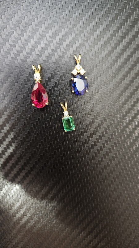 14K LAB GROWN GEMSTONE PENDANTS W/DIAMOND ACCENTS