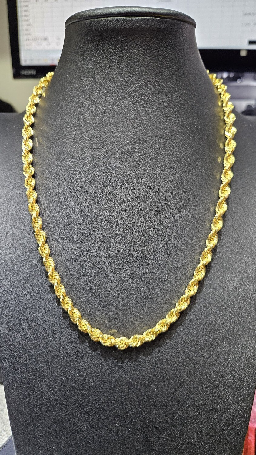 24K 6MM DIAMOND CUT ROPE CHAIN