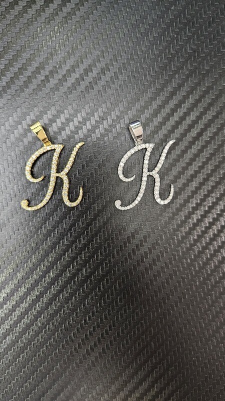 14K CUSTOM DIAMOND INITIAL &quot;K&quot; &amp; &quot;B&quot; PENDANT
