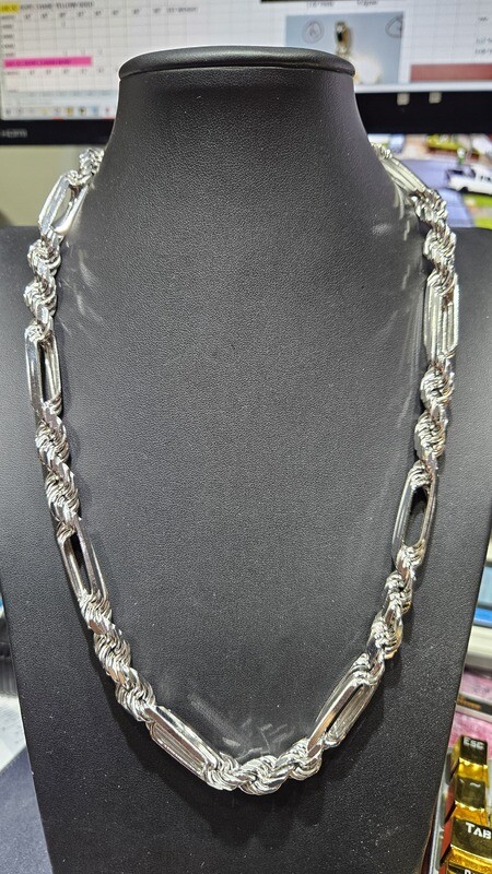 STERLING SILVER 10MM FIGAROPE CHAIN (RHODIUM PLATING)