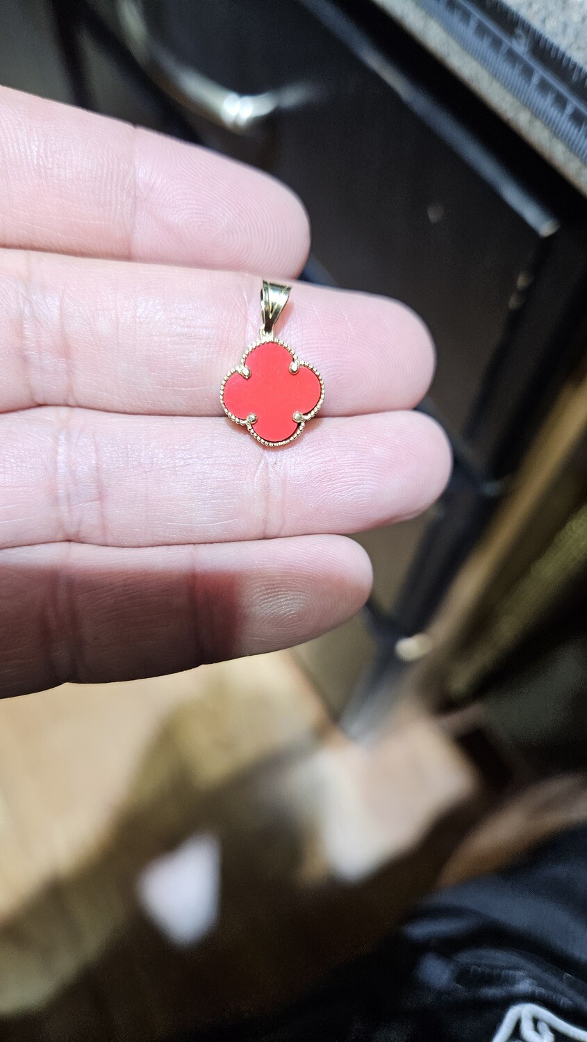 14K CLOVER PENDANT, BRACELET, EARRINGS, &amp; NECKLACE, SOLD INDIVIDUALLY!!!!!!!!!!!! ONLY THESE LEFT!!!!!!!: 14K 3/4&quot; CLOVER PENDANT APPROX. 1 GRAMS (BIGGER RED 13.2MM WIDE)
