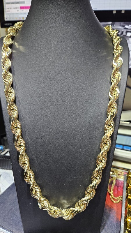 14K 13MM DIAMOND CUT ROPE CHAIN