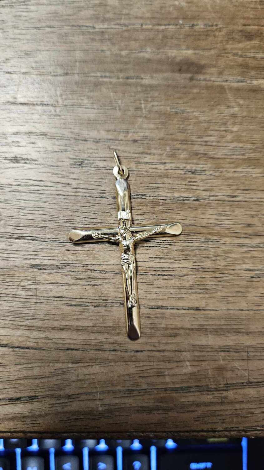 14K TUBE CRUCIFIX (FLAT BACK)